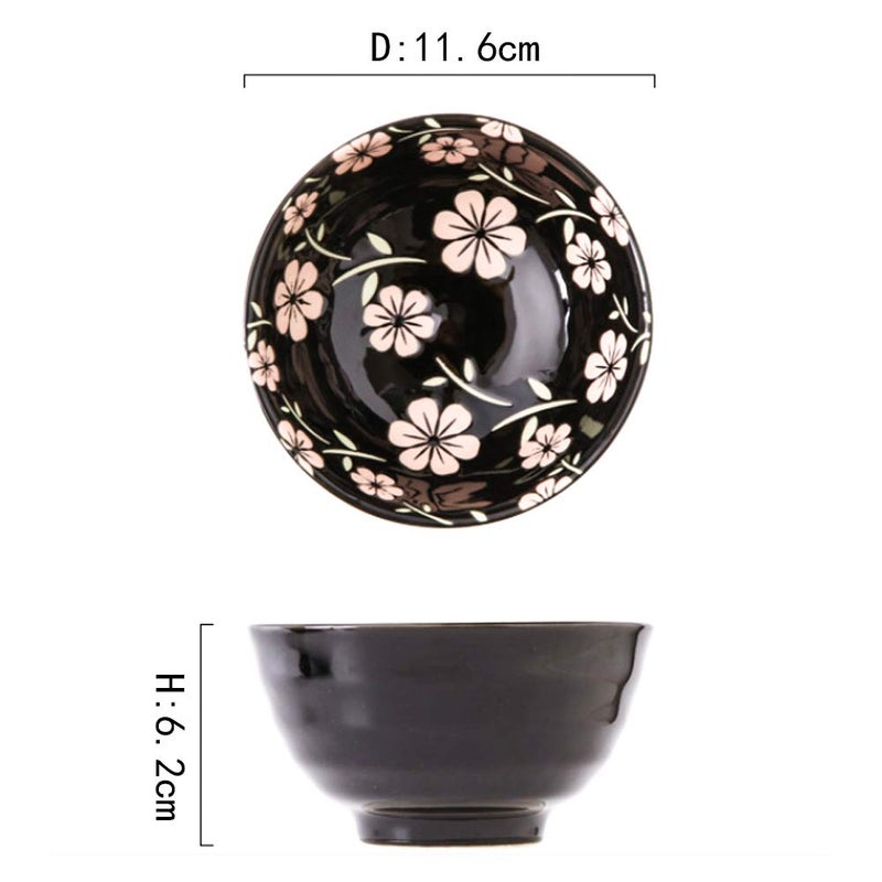 Whitenesser Japanese Style Rice Bowl Set of 4 Ceramic Cereal Bowls for Soup Snack Oat (4, Black Sakura) - Image 2